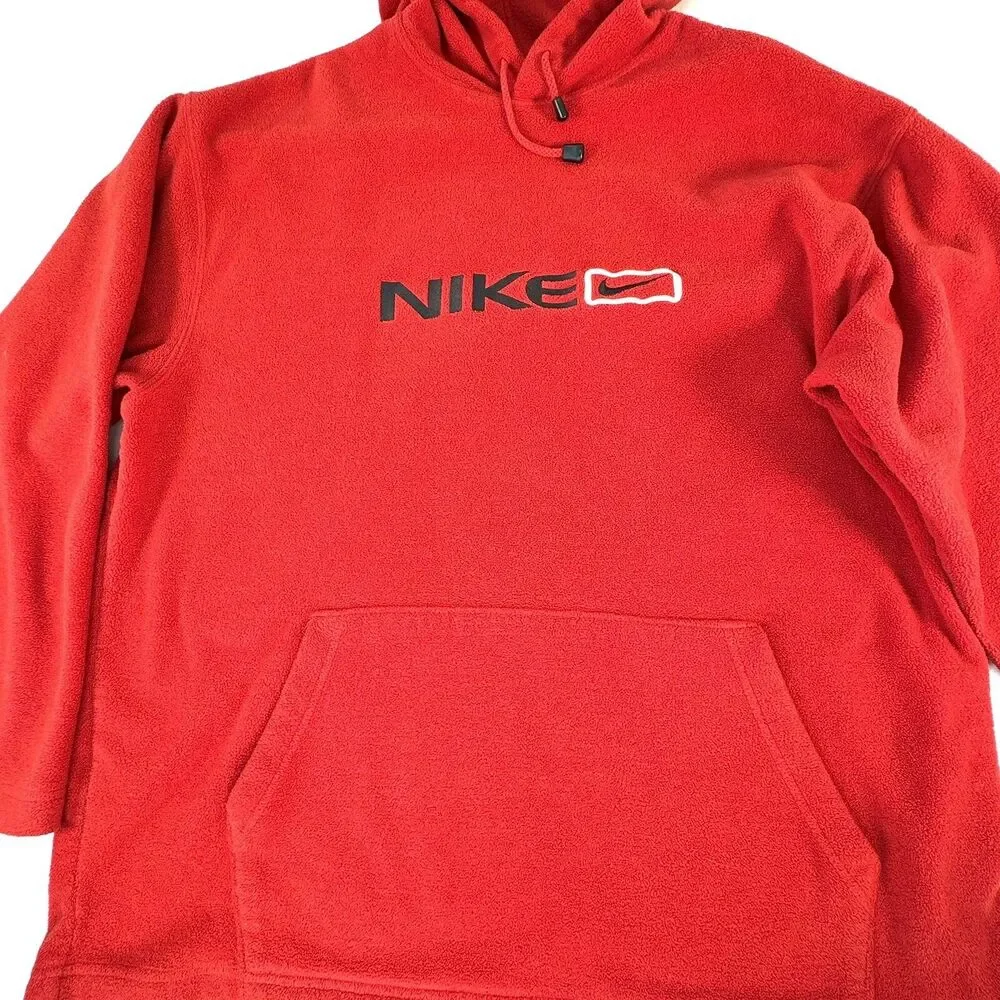 Vtg Nike Travis Scott Center Swoosh Spell Out Fleece Hoodie Sweatshirt Red Men L